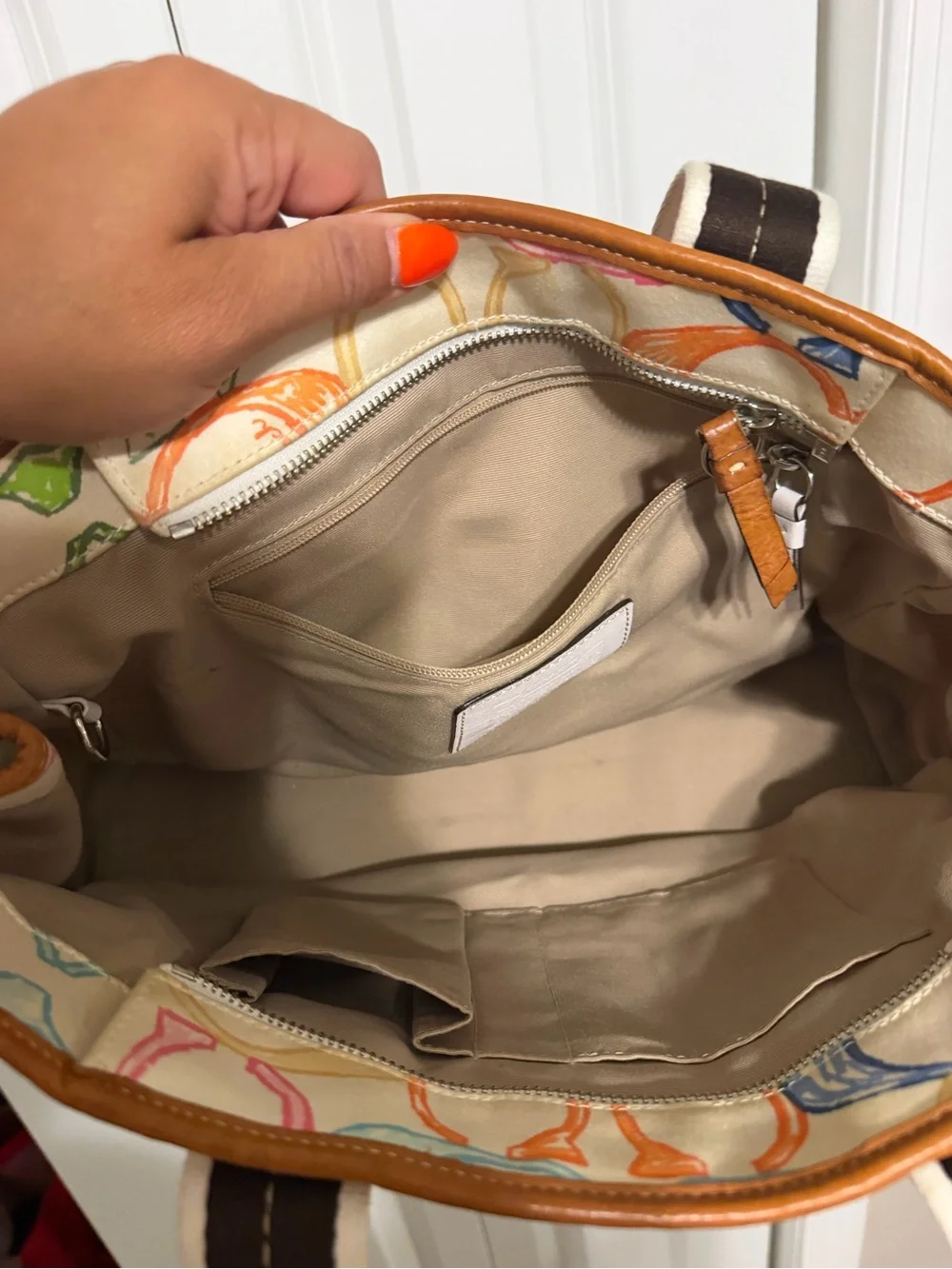 Coach 2007 Scribble Multicolor Tote Pink Trim Handles